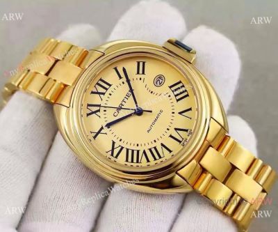 Replica Swiss Cartier Cle De  Yellow Gold 9015 Automatic Watch